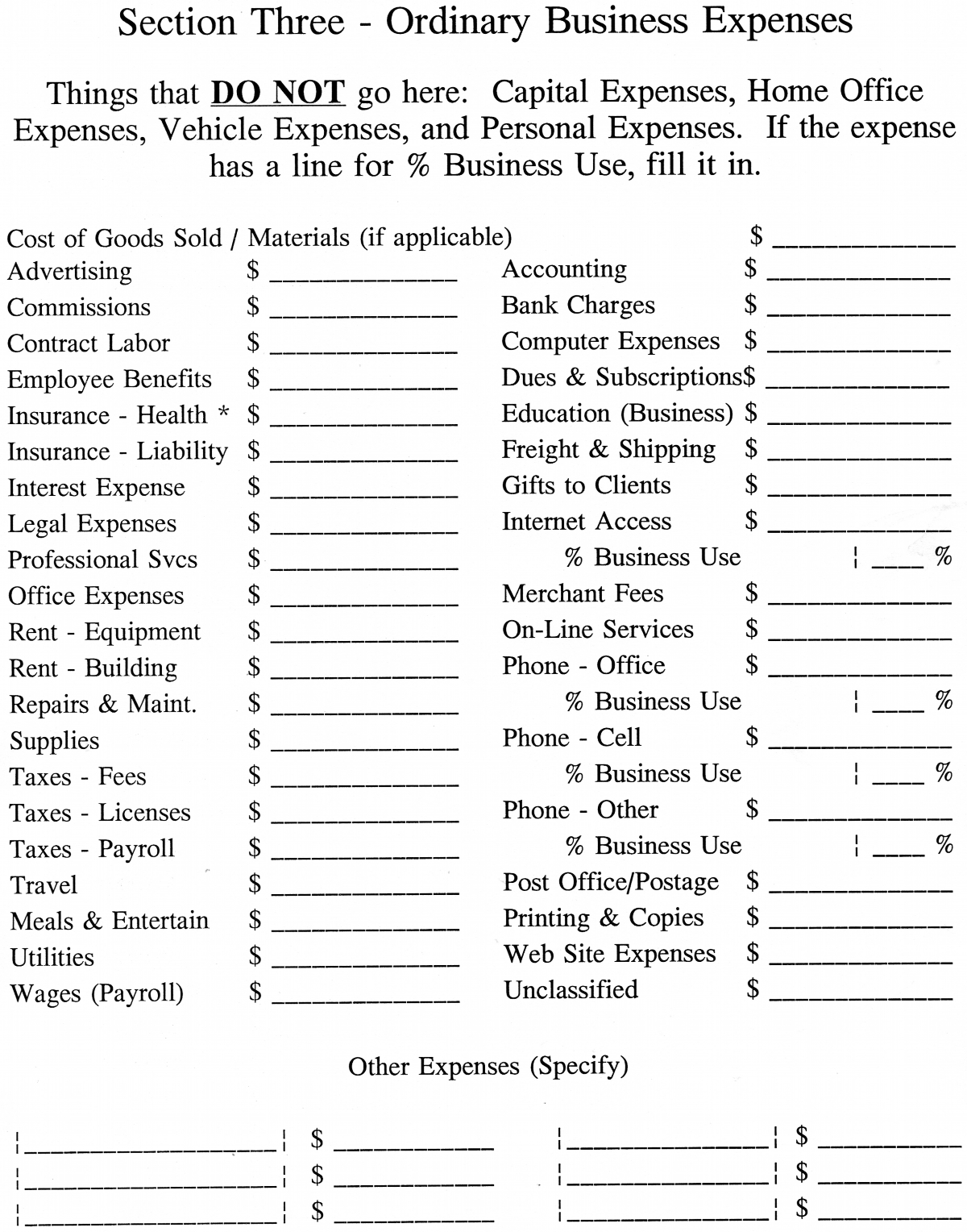 Worksheets Self Employed Worksheet questions or owned and operated your own business the irs considers you to be self employed use this form list income expenses